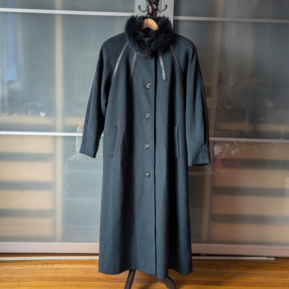 📼Gorgeous Me-Jay Montreal Vintage Full Length Wool/Fur/Leather Teal Coat - 7-8 - Picture 14 of 14